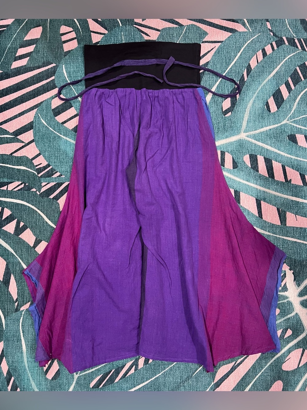 Dragonfly Boho Flowy Color Block Pocketed Bay Capri Paint w Tie - Picture 5 of 12